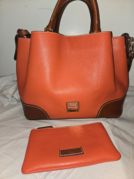 Dooney & Bourke Handbags - Dooney & Bourke Orange Pebbled Leather Satchel with Matching Pouch